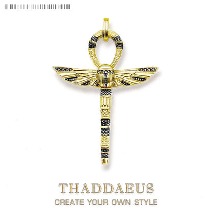 Damen-Charm-Anhänger Ankh Kreuz Skarabäus golden Vintage aus Sterlingsilber