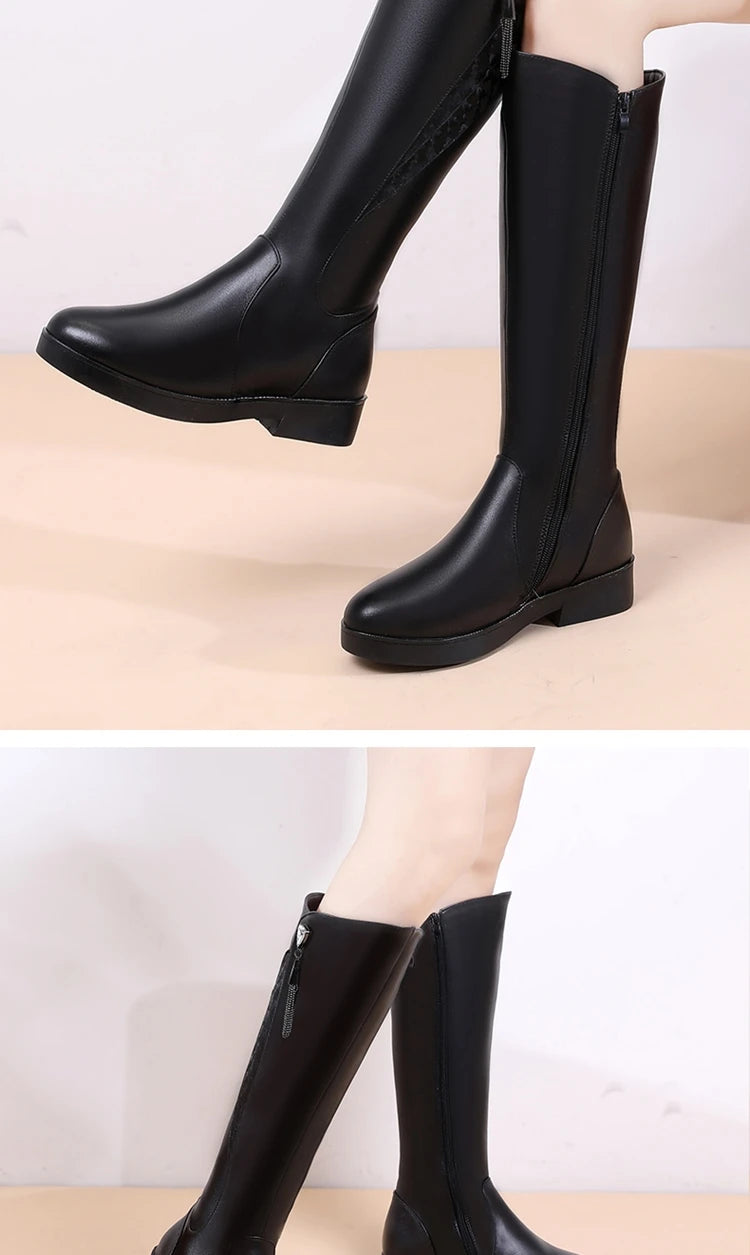 AIYUQI Women Winter Boots 2025 New Genuine Leather Women Long Boots Anti Slip Large Size 41 42 43 Wool Warm Knight Boots Women
