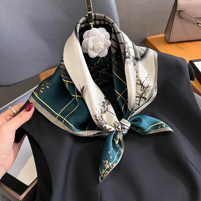 Damen Seidenschal quadratisch Luxus Haarband Halstuch Krawatte Handgelenk Bandana