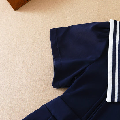 Kurzärmliges Sommerkleid für Mädchen für 5–12 Jahre, adrette Kleider mit gestreiftem Kragen im College-Stil, Kleidung für den Schulanfang