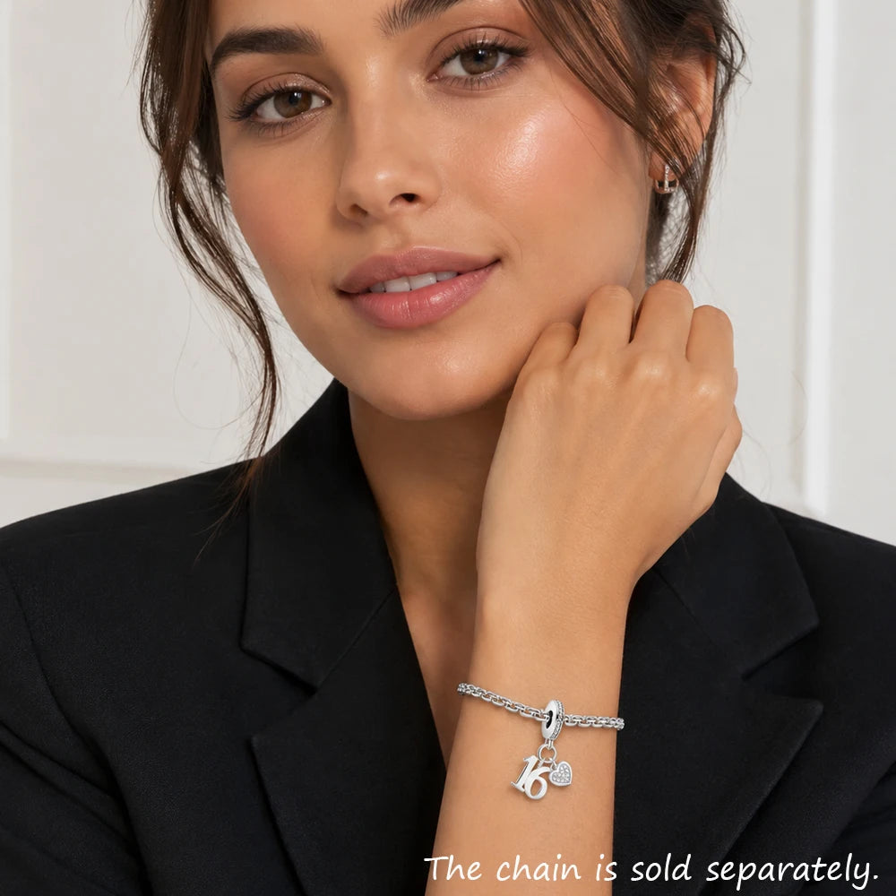 Damen-Charm-Anhänger Glückszahl 16 Geburtstagsgeschenk aus Sterlingsilber