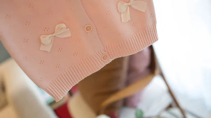 Mädchen Strickjacke im Farbblock mit niedlichem Bogen für Kinder 0-4 Jahre