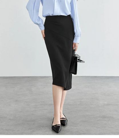 Damen Midirock im klassischen Design mit hoher Taille und Schlitz am Saum