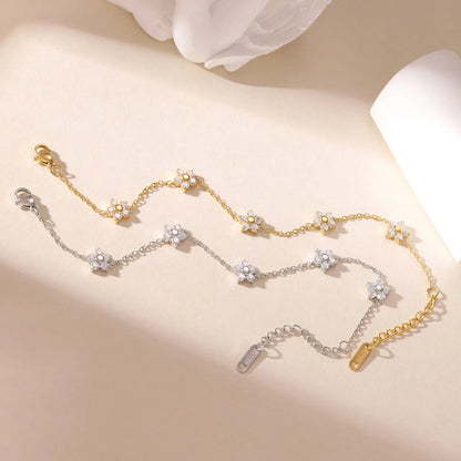 Damen-Kettenarmband mit Gänseblümchen-Zirkonia aus Edelstahl