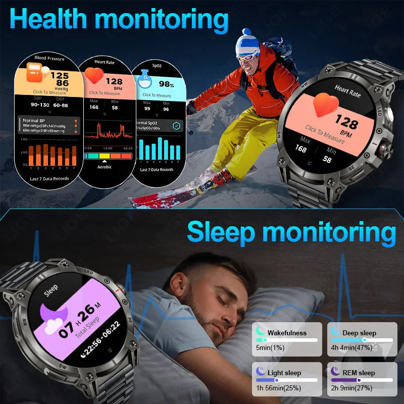 Herren Smartwatch mit Bluetooth Anruf Funktion und Fitness Tracker für Outdoor Aktivitäten