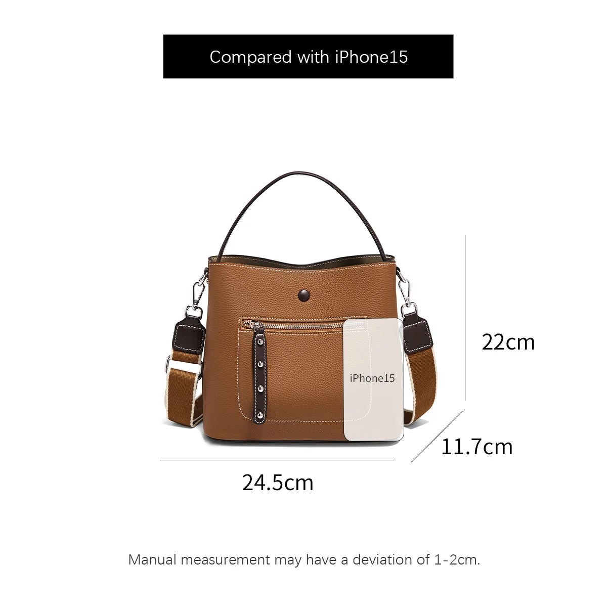 Damen-Handtasche aus echtem Leder im Bucket-Stil mit großem Fassungsvermögen Alltagstauglich