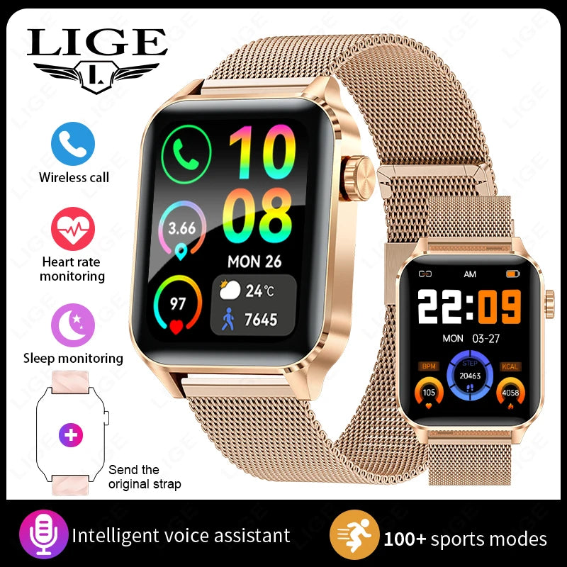LIGE Für Android IOS Neue 1,85 "Smart Uhr Männer Bluetooth Anruf Sport Smartwatch Frauen Herz Rate Blut Sauerstoff Monitor uhr 2025