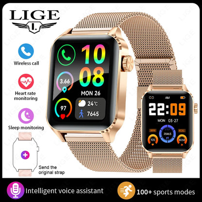 LIGE Für Android IOS Neue 1,85 "Smart Uhr Männer Bluetooth Anruf Sport Smartwatch Frauen Herz Rate Blut Sauerstoff Monitor uhr 2025