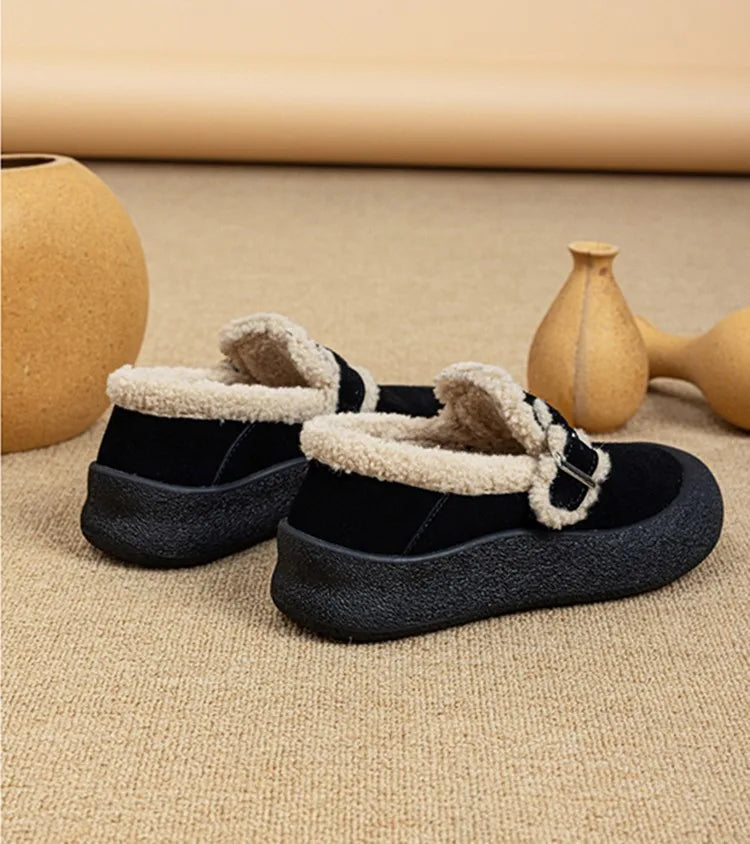 AIYUQI Women Sneakers Winter 2024 New Velvet Genuine Leather Beanie Shoes Women Flat Large Size Women Casual Shoes