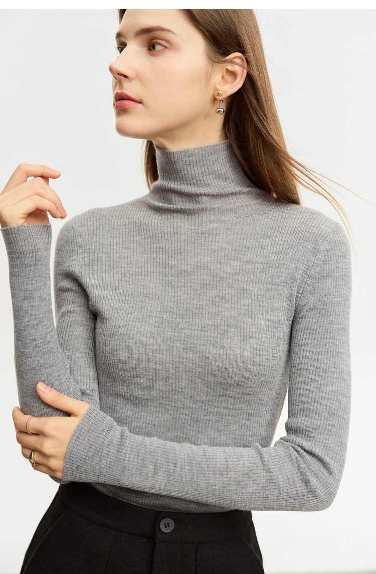 Damen-Rollkragenpullover 100 % Wolle Slim Fit elastisch Winter