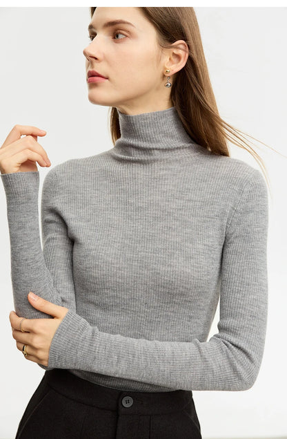 Damen-Rollkragenpullover 100 % Wolle Slim Fit elastisch Winter