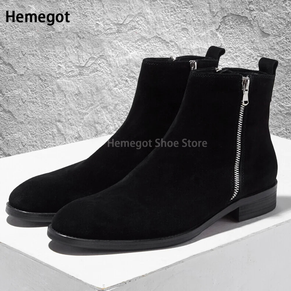 Schwarze Ankle-Boots im Chelsea-Stil, Wildlederoptik, seitliche Reißverschlussdetails
