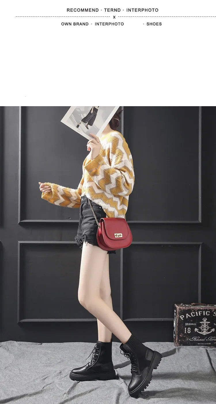 AIYUQI Women Winter Boots Shoes Genuine Leather Flat Fur Ankle Boots Women Platform Fashion Women's Socks Boots