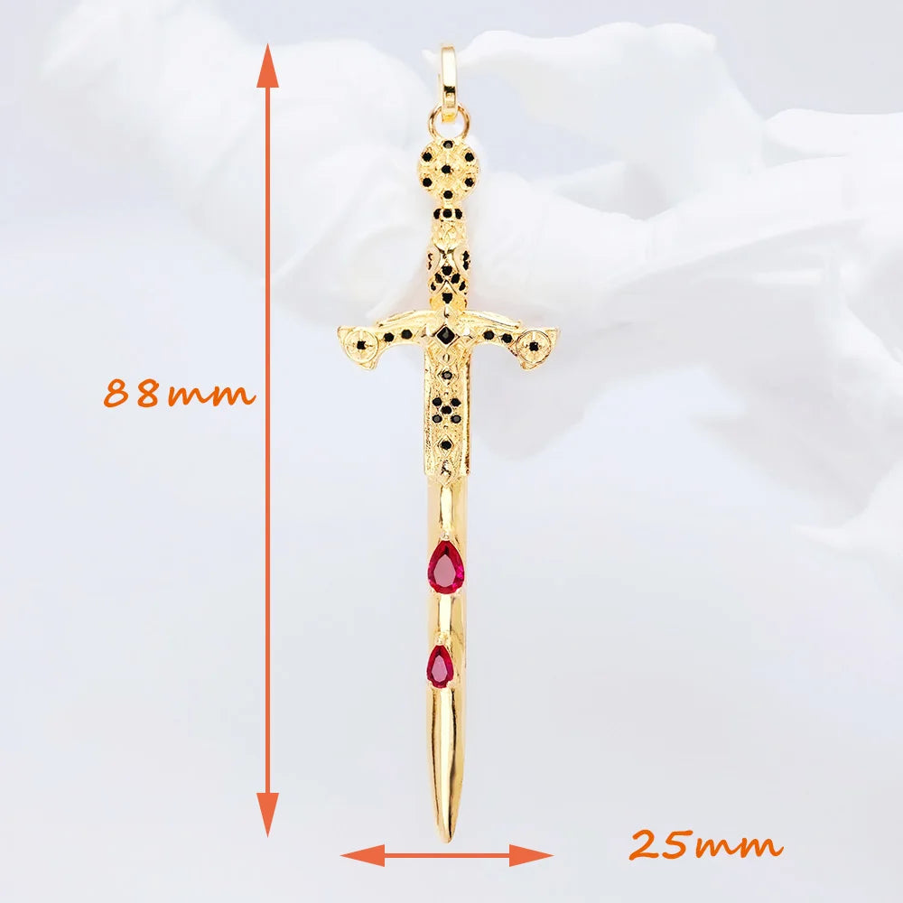 Damen-Charm-Anhänger goldenes Schwert Vintage Sommer aus Sterlingsilber