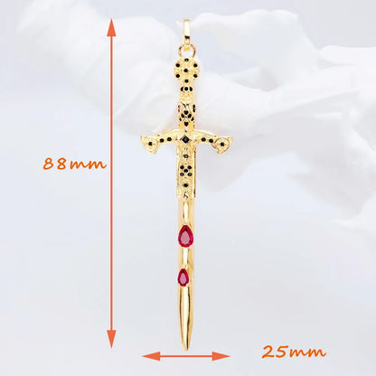 Damen-Charm-Anhänger goldenes Schwert Vintage Sommer aus Sterlingsilber