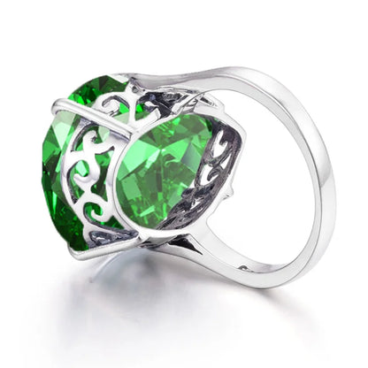Damen-Ring aus 925er Silber mit grünem Smaragd in Tropfenform, Vintage Schmuckstück mit Echtheitszertifikat