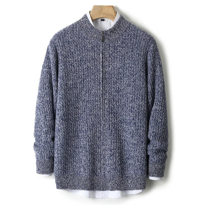 2025 Herbst und Winter Pullover aus reiner Wolle für Herren, neue Strickjacke mit Reißverschluss, Mantel, halb Stehkragen, lockeres Freizeithemd, AB-Farbstrickwaren