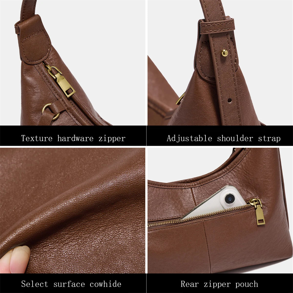 Damen Hobo Tasche Aus Echtem Leder Im Vintage Stil Mit Großer Kapazität