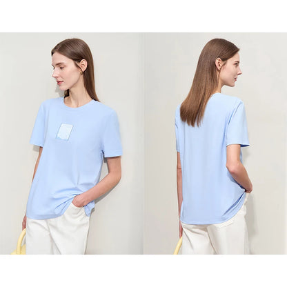 Damen T-Shirt aus Baumwolle mit lässigem O-Ausschnitt und modischer Stickerei