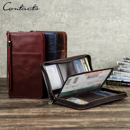 Herren-Clutch-Tasche aus Leder, braun, mit Reißverschluss und Karten-/Passfach