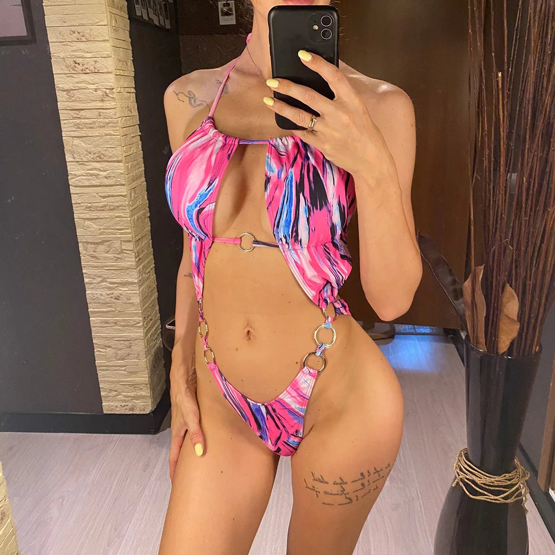 Damen Badeanzug rückenfrei Bauch-Cut-Out Monokini bunt 2026