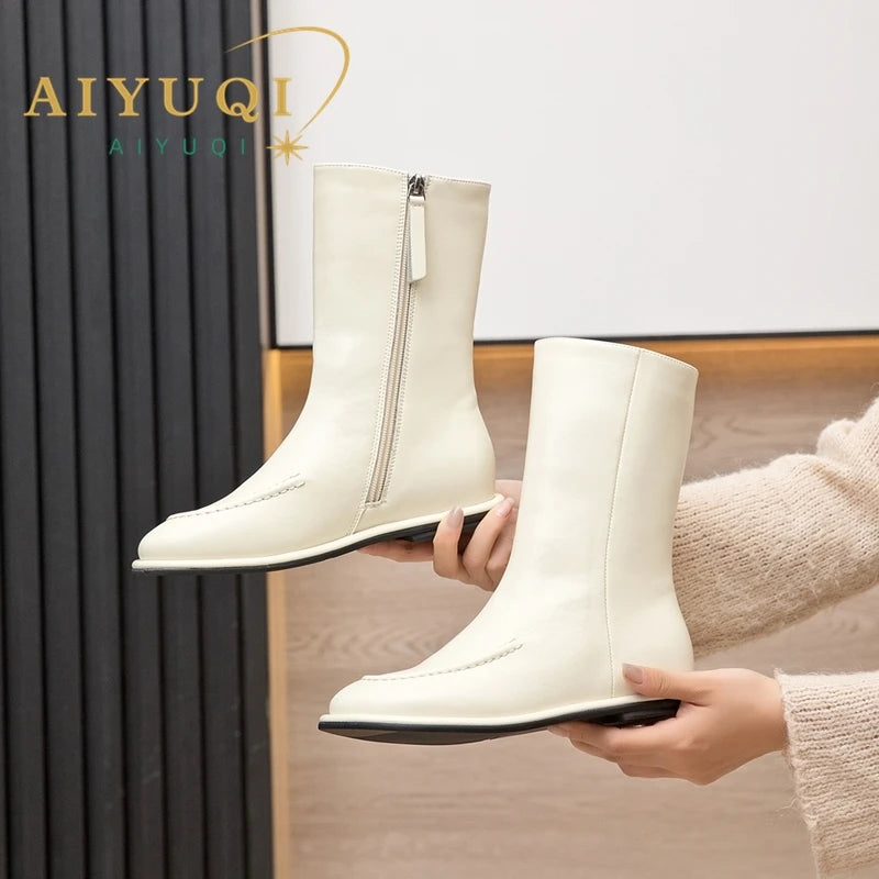 AIYUQI Women Ankle Boots 2025 New Genuine Leather Short Boots Women Flat Winter Fashion Women Knight Boots