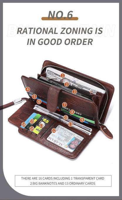 Unisex Geldbörse Langformat Bifold Mit RFID-Schutz Und Handgelenkband Für Mehrere Karten