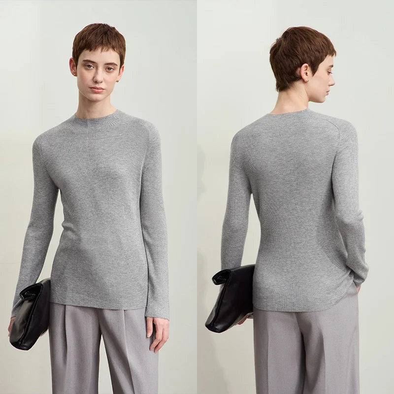 Damen-Halbrollkragen-Pullover Slim Raglan Wolle-Mix Herbst-Winter