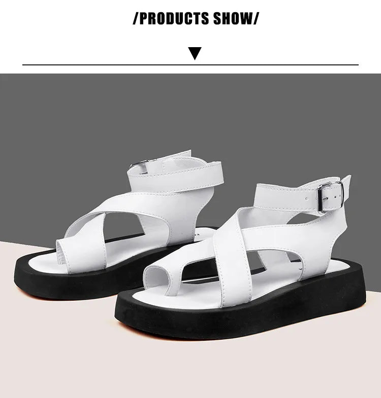 AIYUQI Sandalen Frauen Echtes Leder 2025, Sommer Neue Clip Toe Sandalen Damen Römischen Frauen Schuhe Muffin Sandalen WHS MTO