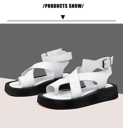 AIYUQI Sandalen Frauen Echtes Leder 2025, Sommer Neue Clip Toe Sandalen Damen Römischen Frauen Schuhe Muffin Sandalen WHS MTO