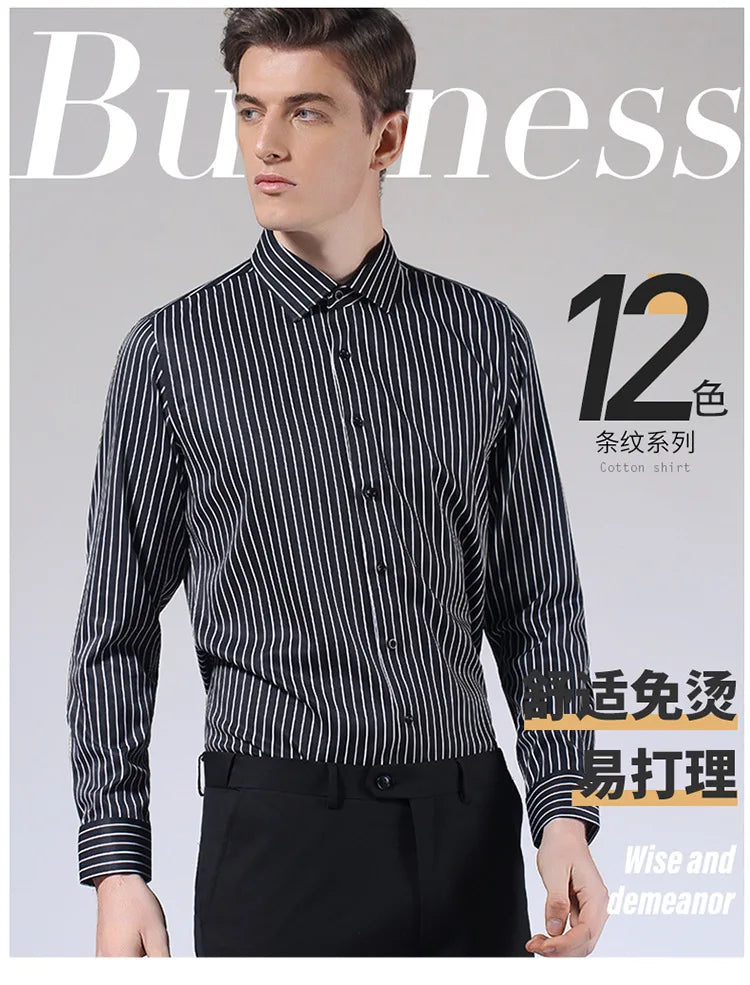 Langarm-Hemd für Herren in Weiß – formell und lässig, koreanischer Stil mit Tasche, ideal für Business und Freizeit.