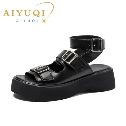 Aiyuqi Sandalen Frauen echtes Leder 2024 neue Sommer offene Frauen Strands andalen Keil Mode Damen Sandalen
