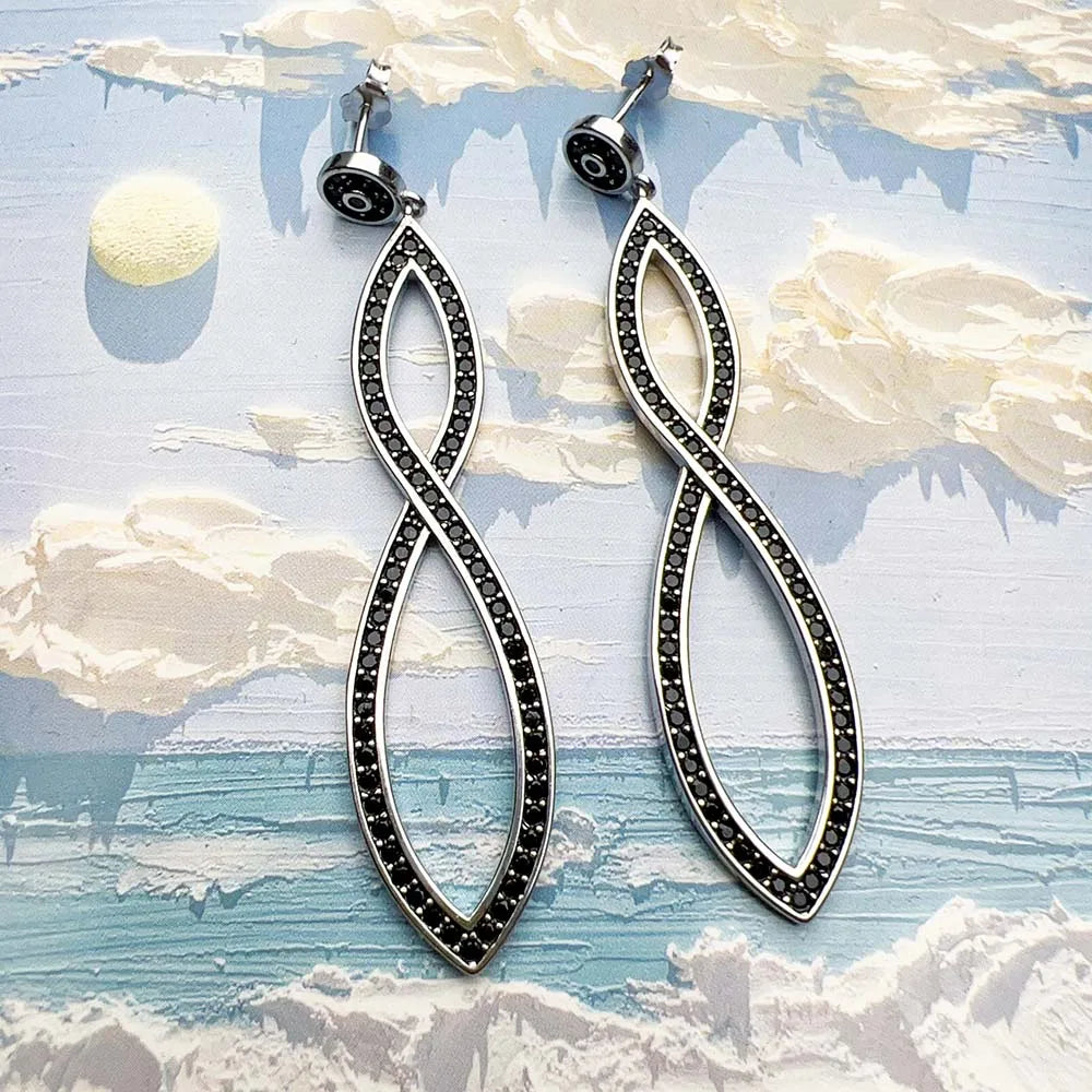 Damen-Tropfenohrringe schwarz Infinity Twist aus Sterlingsilber
