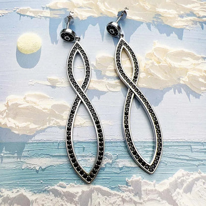 Damen-Tropfenohrringe schwarz Infinity Twist aus Sterlingsilber