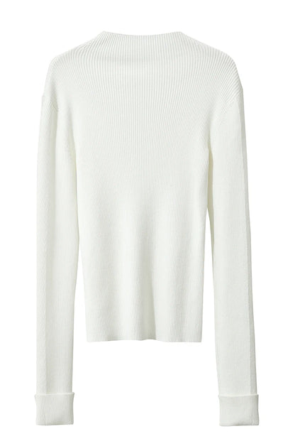 Damenpullover mit Stehkragen, langarm, fein gestrickt, offwhite