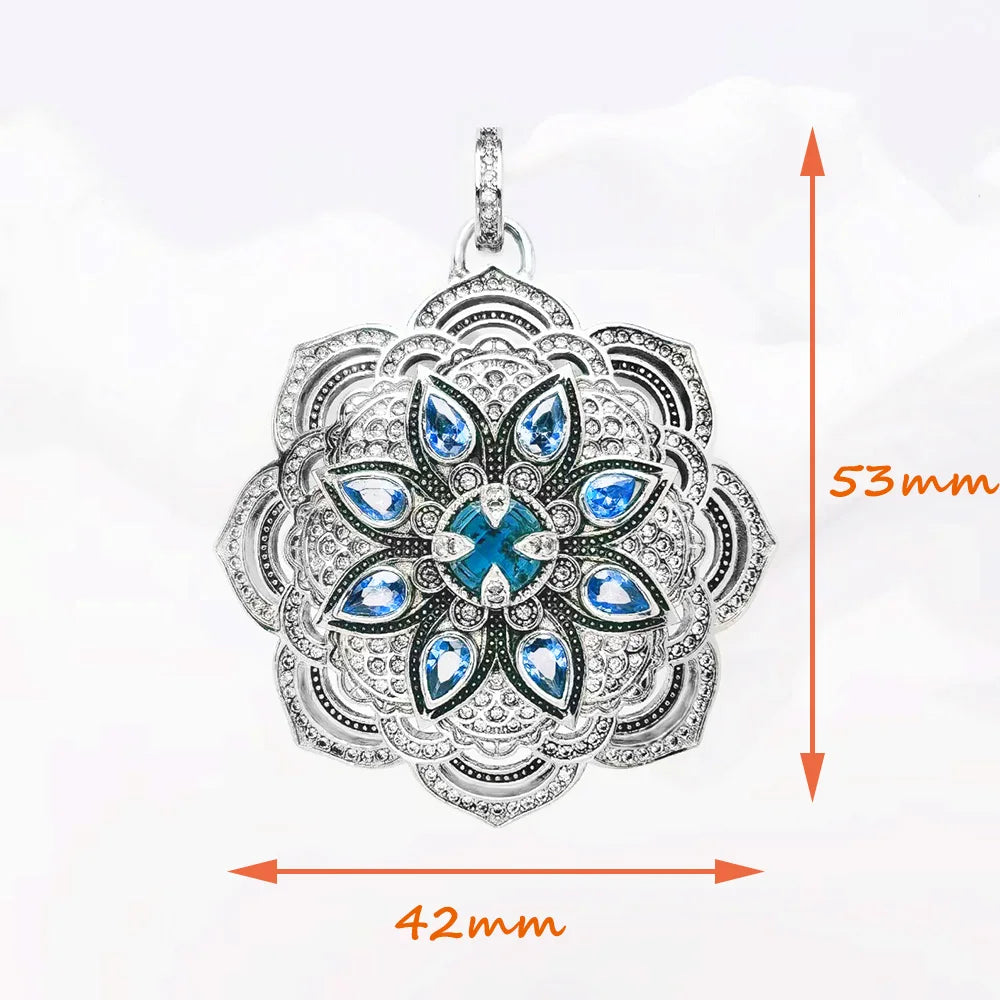 Lotusblüten-Anhänger, 925er Silber, türkisfarbene Steine, ca. 53×42 mm