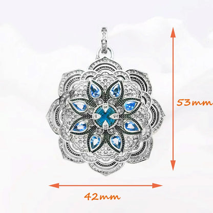 Lotusblüten-Anhänger, 925er Silber, türkisfarbene Steine, ca. 53×42 mm