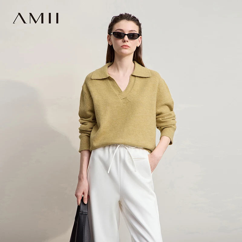 Damen V-Ausschnitt Pullover locker Raglan Wolle-Mix Pendler Herbst