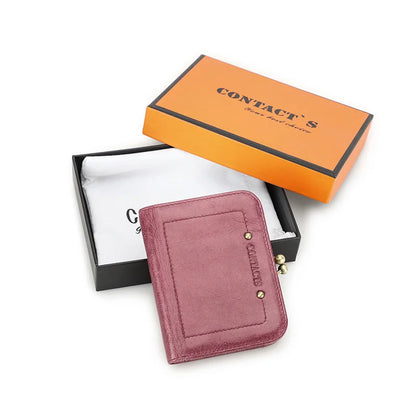 Damen Echtleder Geldbörse Vintage Metallrahmen RFID 6 Kartenfächer Münzfach Reise