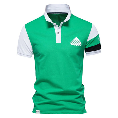 Herren Polo-Shirt aus Baumwolle mit Kurzarm im Patchwork-Stil