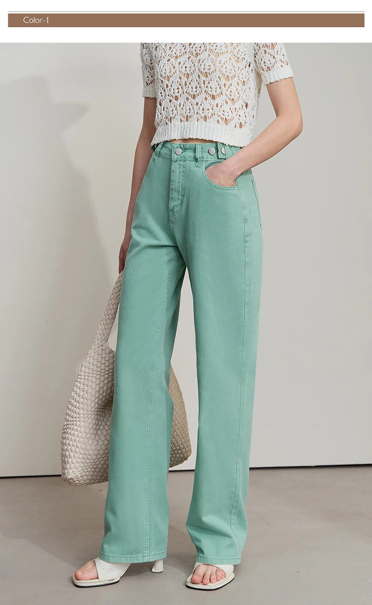 Damenjeans im minimalistischen Retro-Stil mit geradem Bein aus Baumwolle