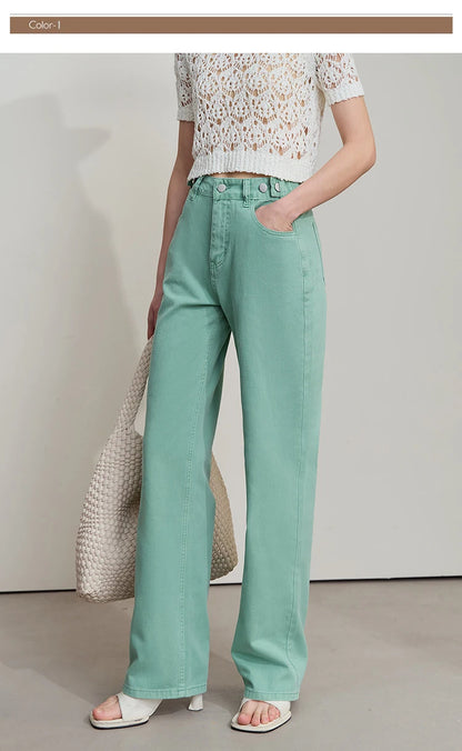 Damenjeans im minimalistischen Retro-Stil mit geradem Bein aus Baumwolle