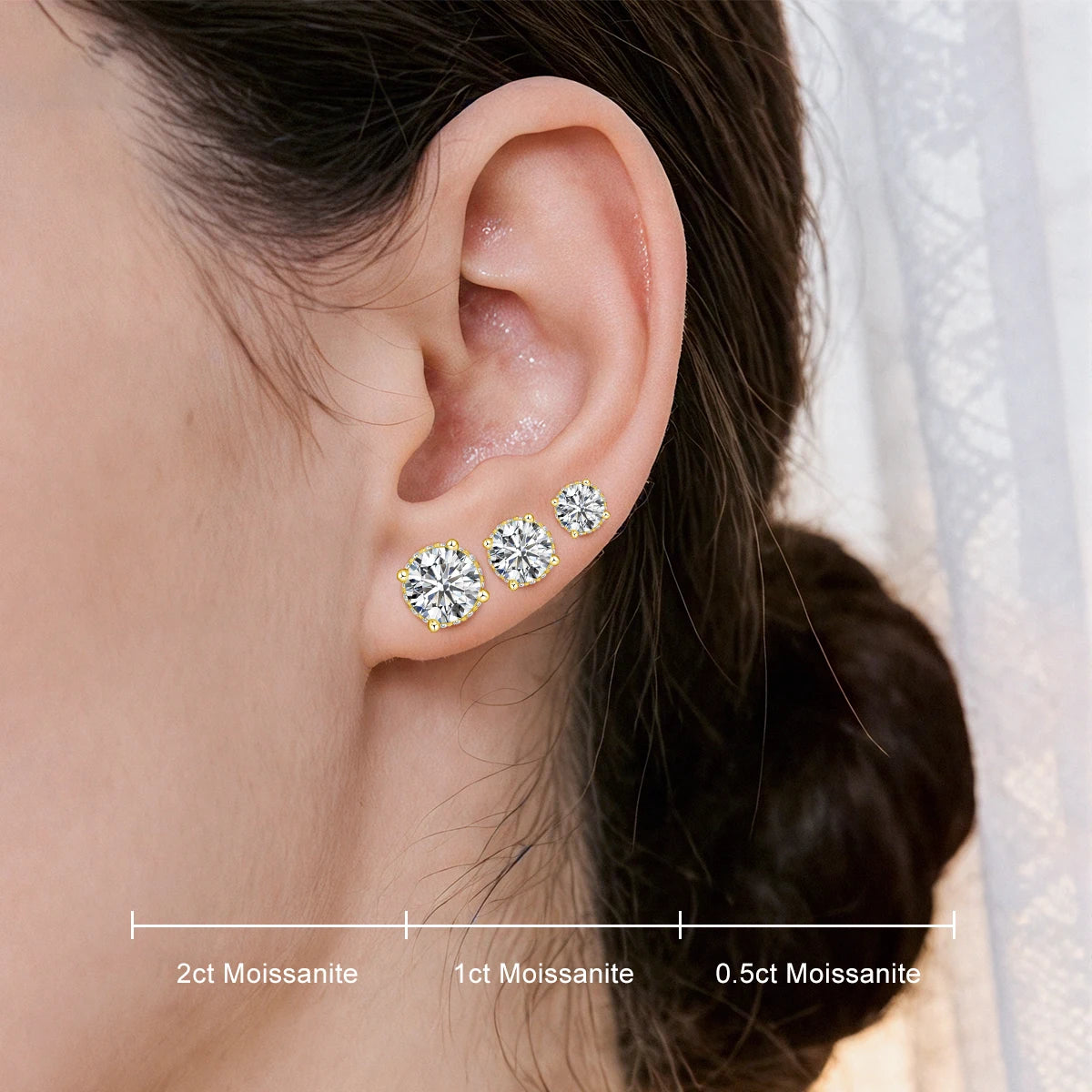 Damen-Ohrstecker Moissanit Rund aus 925 Sterling Silber Schmuck für Hochzeit Glanz