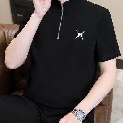 Herren T-Shirt mit kurzem Arm und Stehkragen im lässigen Stil