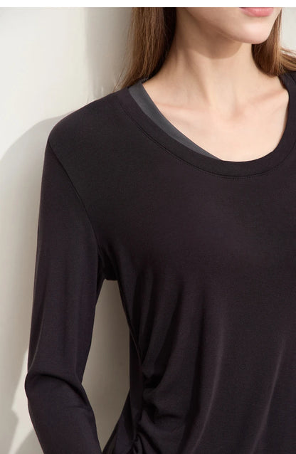 Damen T-Shirts im Minimalismus-Stil mit Patchwork für den Herbst 2024