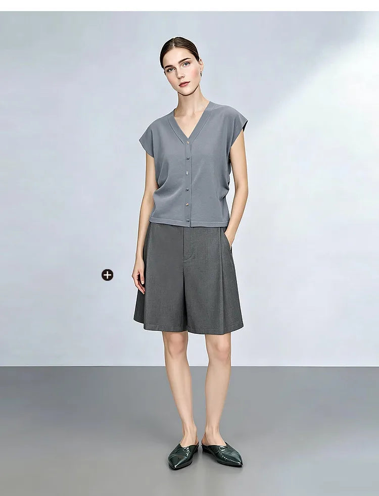 Damen V-Ausschnitt Cardigan Crop Kurzarm Viskose Sommer