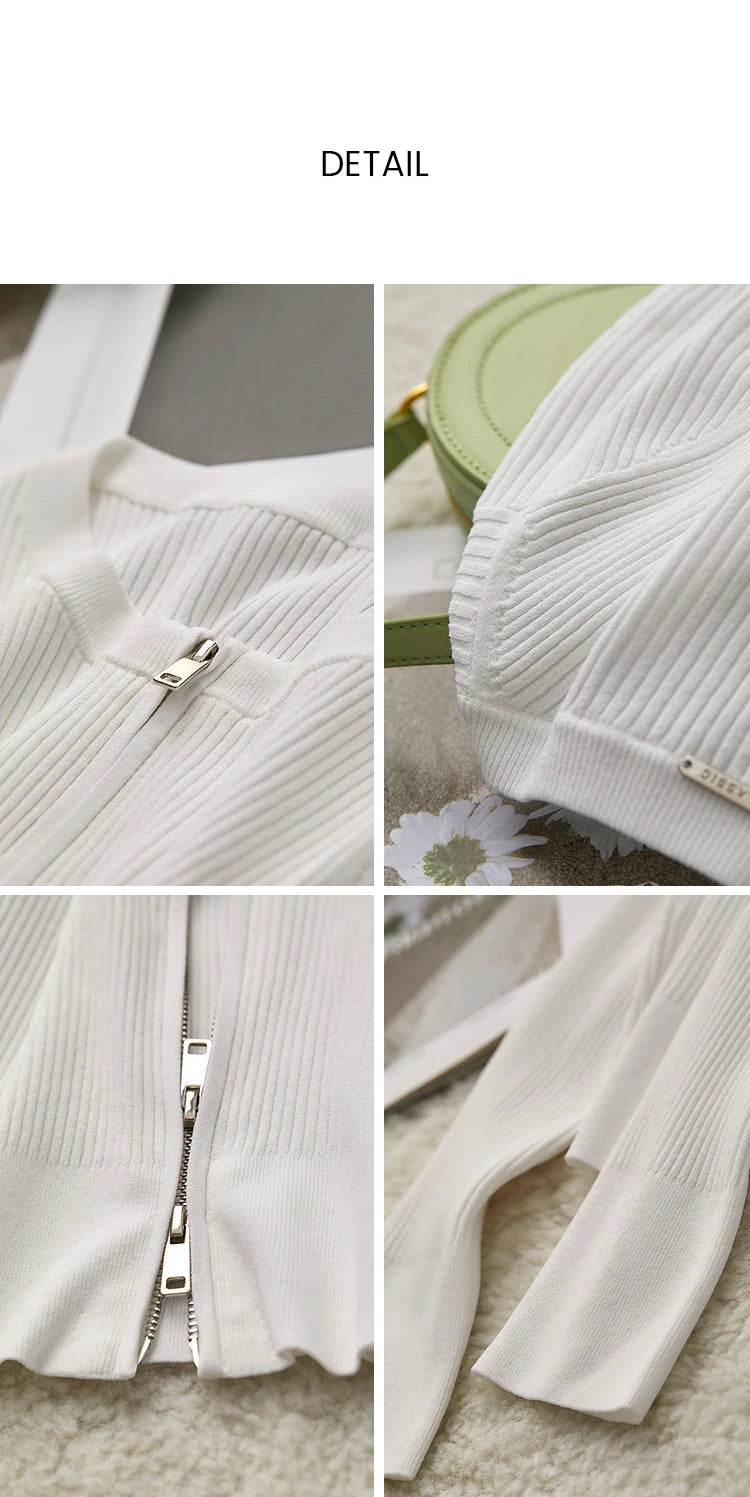 Damen-Rundhals-Cardigan Slim Doppelreißverschluss Viskose Frühling