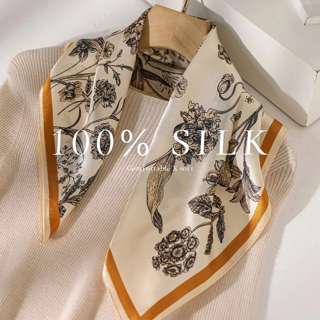 Damen Seidensatin Schal 53cm quadratisch Blumenprint Kopftuch Hijab C