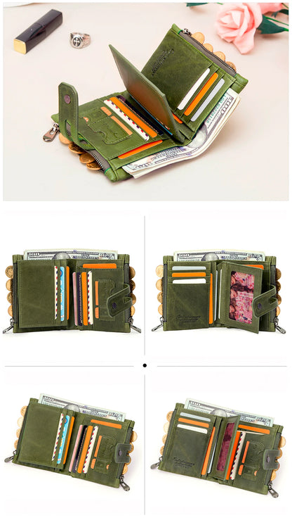 Damen Echtleder Geldbörse Bifold Vintage Kartenhalter Münzfach Geldclip