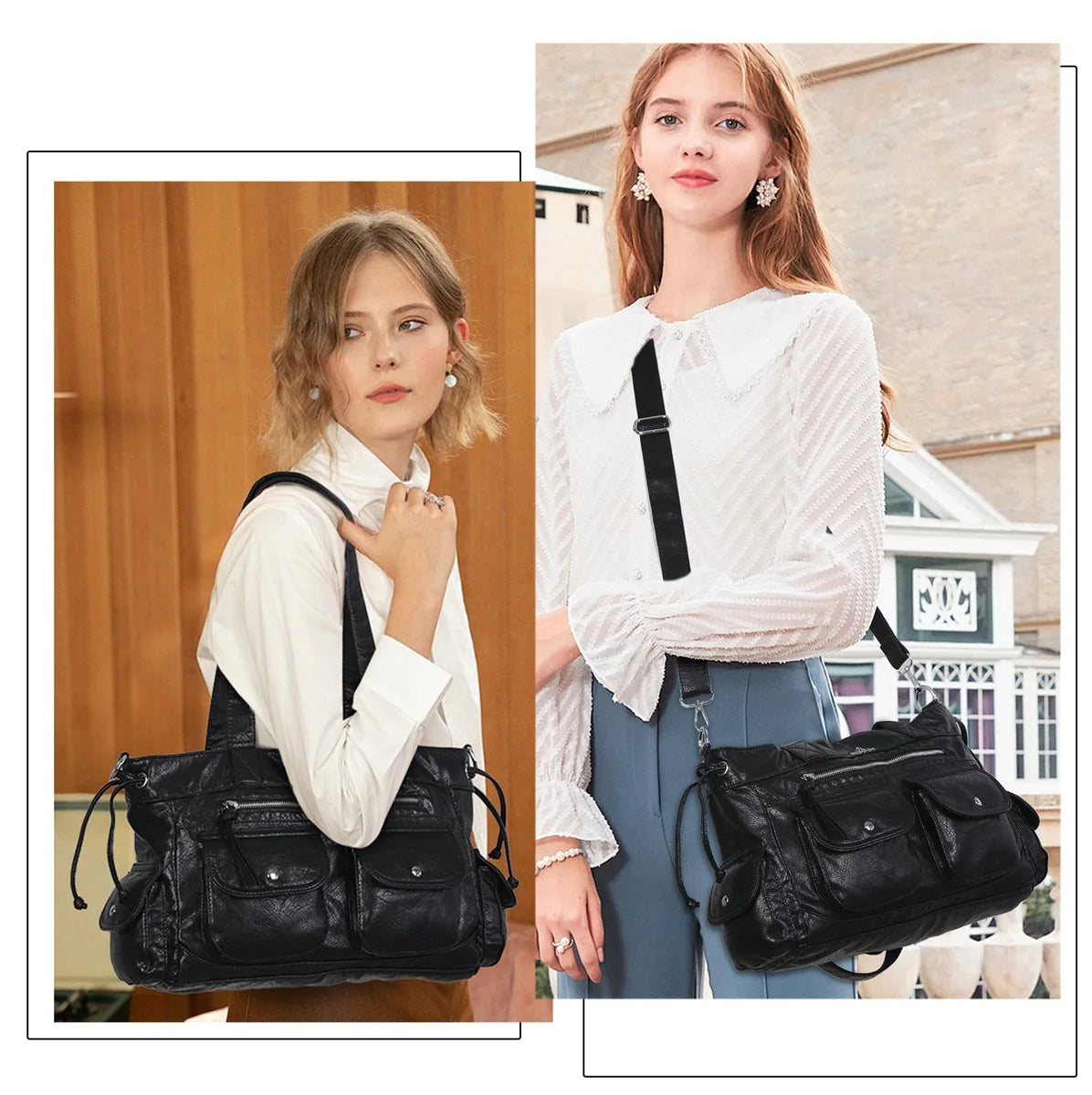 Damen-Schultertasche Mit Mehrfachtaschen Und Handyfach Im Vintage-Stil Alltagsbegleiter